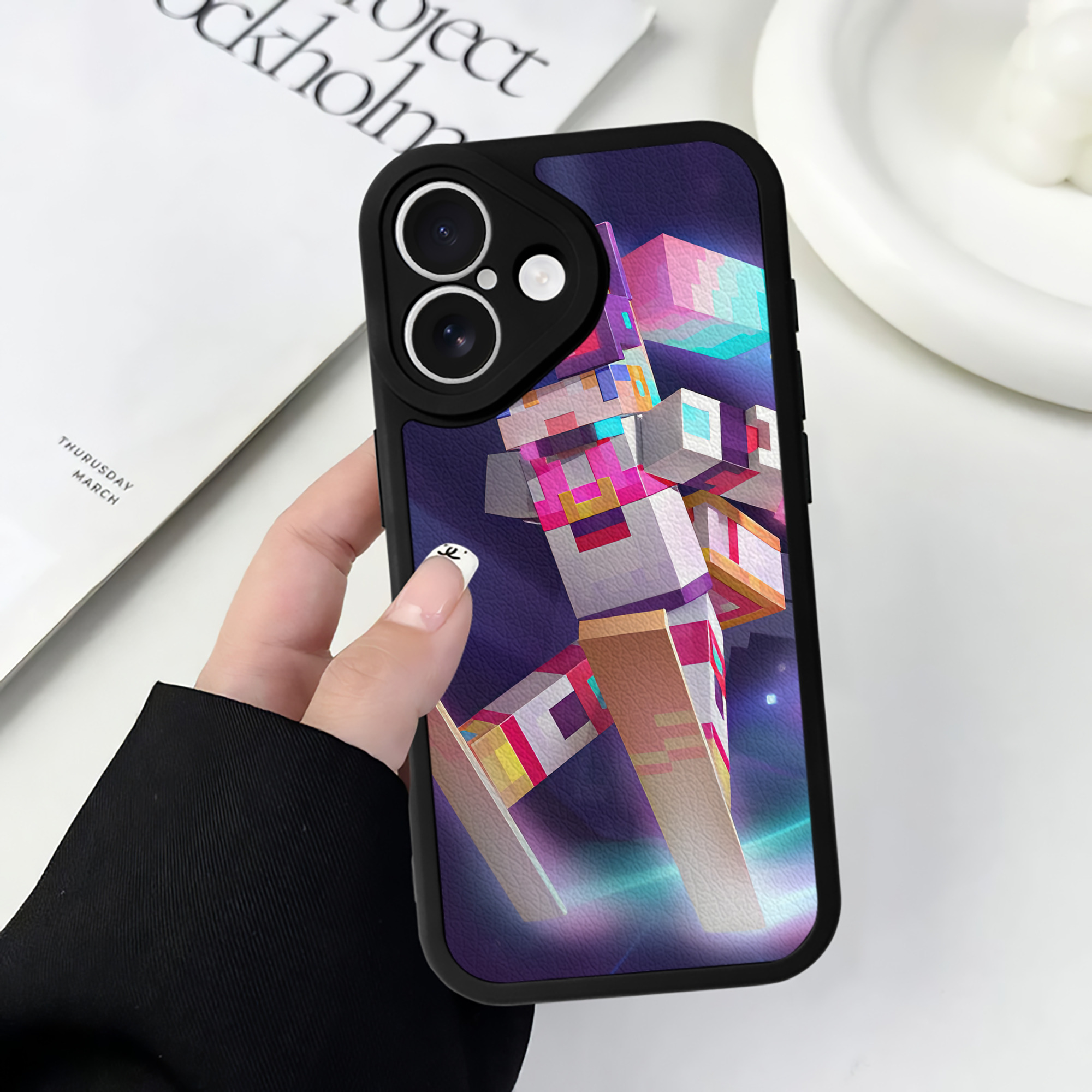 （画像用） マインクラフト ブロックの世界 Minecraft MC Block world 【iPhone 16シリーズ対応】シリコンスマホケース（レザー調） 材質：シリコン